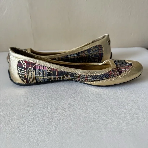 COACH Ballet Flats Gold Tartan Plaid True Graffiti Logo Shoes Slip On Sz 7.5 Y2K - Picture 5 of 8